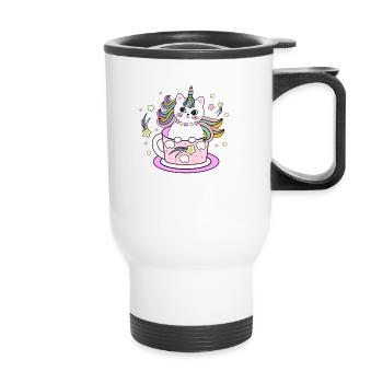 Einhorn Unicorn Cat Katze - Thermobecher mit Tragegriff - Weiß - Vorne