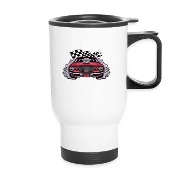 Heizen muss bezahlbar bleiben Oldtimer Muscle Car - Thermobecher mit Tragegriff - Weiß - Vorne