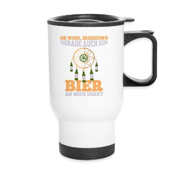 Ob wohl irgendwo ein Bier an mich denkt - Thermobecher mit Tragegriff - Weiß - Vorne