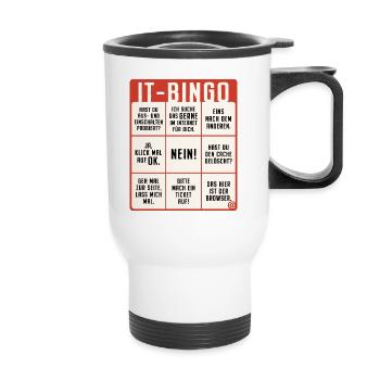 IT Support Bingo Service Desk IT Helpdesk Sysadmin - Thermobecher mit Tragegriff - Weiß - Vorne