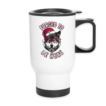 Forced to be here - Grumpy Christmas Wolf - Thermal mug with handle - white - Front
