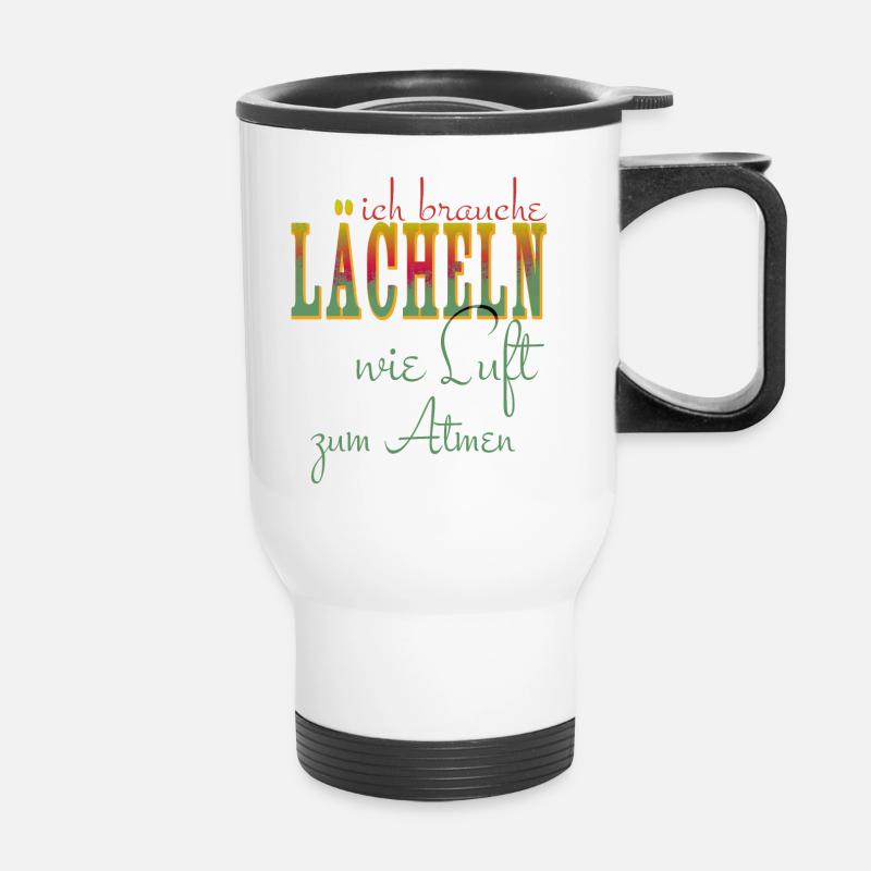 ich brauche Lächeln wie Luft zum Atmen - positiv - Thermobecher mit Tragegriff - Weiß