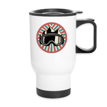 Ski goggles with mountains and vintage background - Thermal mug with handle - white - Front