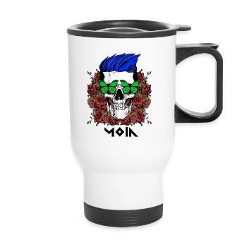 Moin Totenkopf mit Schmetterling als Sugar Skull - Thermobecher mit Tragegriff - Weiß - Vorne