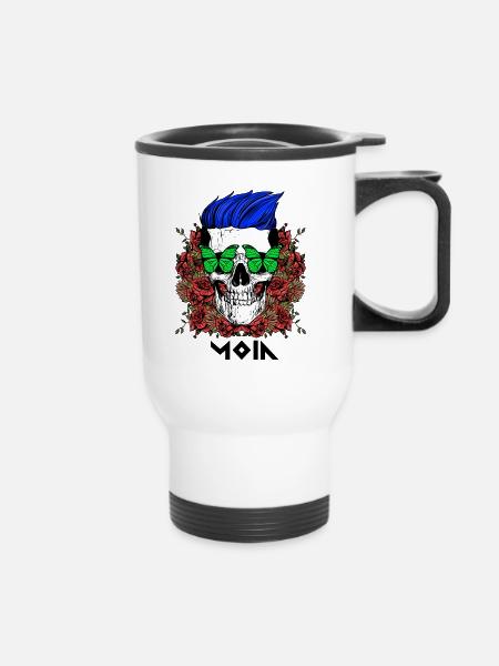 Moin Totenkopf mit Schmetterling als Sugar Skull - Thermobecher mit Tragegriff - Weiß