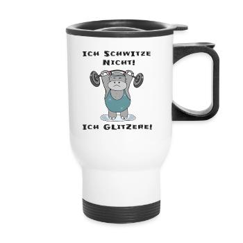 Ich schwitze nicht ich glitzere Dickes Nilpferd - Thermobecher mit Tragegriff - Weiß - Vorne