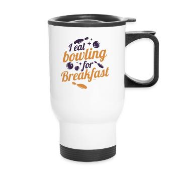cooler Bowling Spruch - Thermobecher mit Tragegriff - Weiß - Vorne