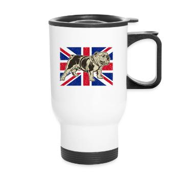 Englische Bulldogge Union Jack Flagge - Thermobecher mit Tragegriff - Weiß - Vorne