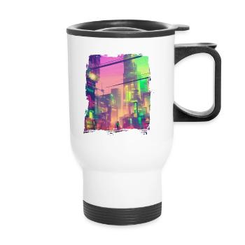Cool Japanese World Japan Neon City - Thermobecher mit Tragegriff - Weiß - Vorne