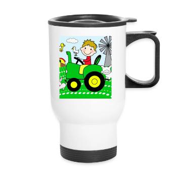 Green Tractor Birthday Farm Animals - Thermal mug with handle - white - Front