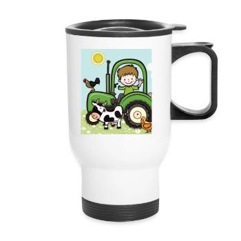 Green Tractor Birthday Farm Animals - Thermal mug with handle - white - Front