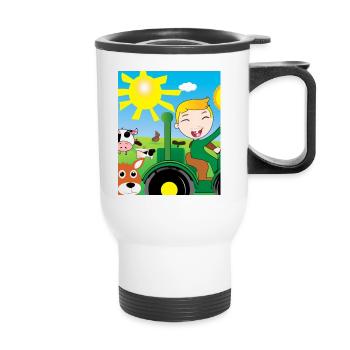 Green Tractor Birthday Farm Animals - Thermal mug with handle - white - Front