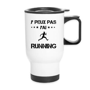 Je peux pas j'ai running courir cadeau humour - Tasse isotherme avec poignée - blanc - Devant