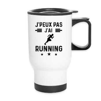cadeau je peux pas j'ai running - Tasse isotherme avec poignée - blanc - Devant