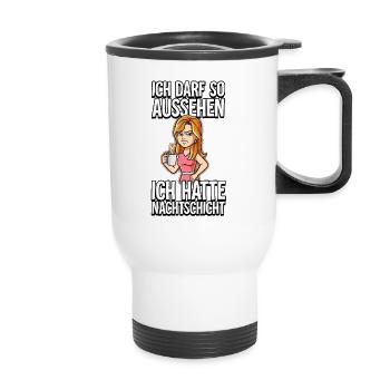 Ich Hatte Nachtschicht Kaffee Frau - Thermobecher mit Tragegriff - Weiß - Vorne