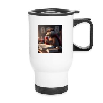 Otter Lovers Nerd Otter Drinking Coffee - Thermal mug with handle - white - Front