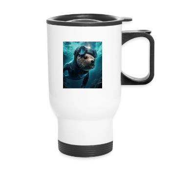 Cool Sea Otter Costume Scuba Diving Otter - Thermobecher mit Tragegriff - Weiß - Vorne