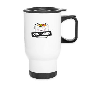 Funny censored maki roll - Thermal mug with handle - white - Front