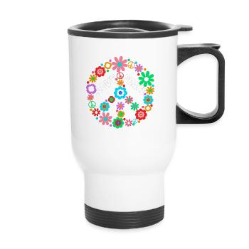 Peace Flowerpower Hippie Love Friedenszeichen - Thermobecher mit Tragegriff - Weiß - Vorne