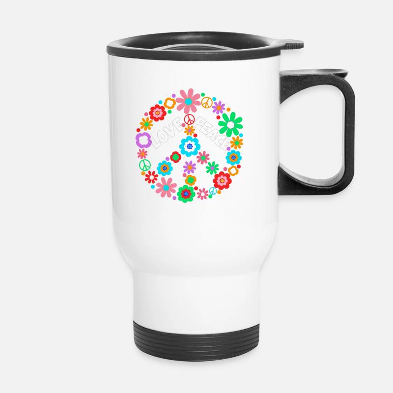 Peace Flowerpower Hippie Love Friedenszeichen - Thermobecher mit Tragegriff - Weiß