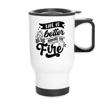 La vie est meilleure autour du feu - Tasse isotherme avec poignée - blanc - Devant