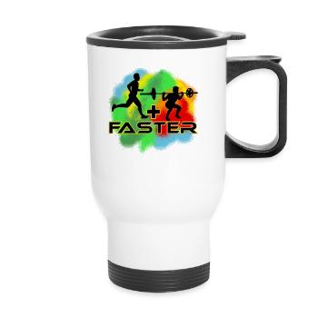 Coureur, course + squat = plus rapide, coloré - Tasse isotherme avec poignée - blanc - Devant