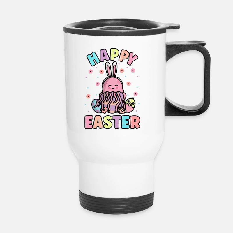 Happy Easter Jellyfish With Rabbit Ears Spring - Thermal mug with handle - white