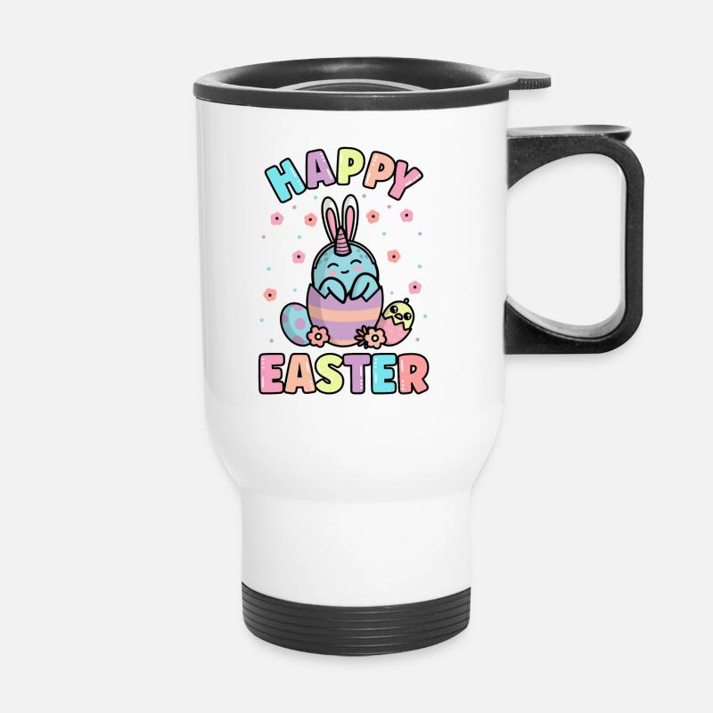 Happy Easter Narwhal With Rabbit Ears Spring - Thermal mug with handle - white
