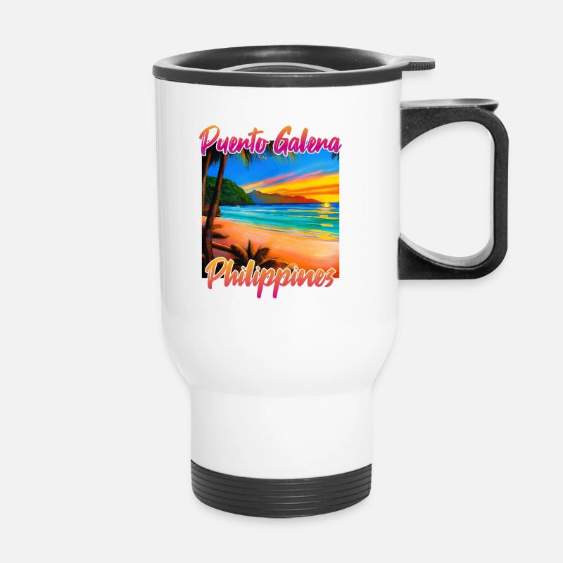 Coucher de soleil à Puerto Galera - Tasse isotherme avec poignée - blanc