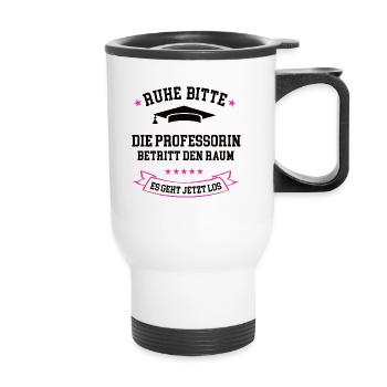 Professorin Uni Uniprofessorin Dozentin Frau Prof - Thermobecher mit Tragegriff - Weiß - Vorne