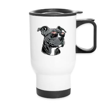 Cool Staffordshire Bull Terrier portant des lunettes de soleil - Tasse isotherme avec poignée - blanc - Devant