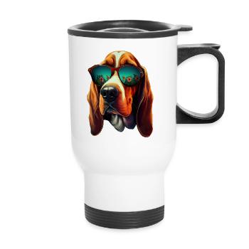 Cooler Basset Hound mit Sonnenbrille - Thermobecher mit Tragegriff - Weiß - Vorne