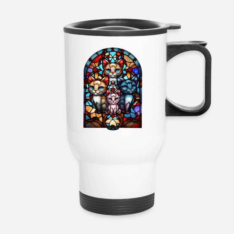 Vitrail pour chats - Tasse isotherme avec poignée - blanc