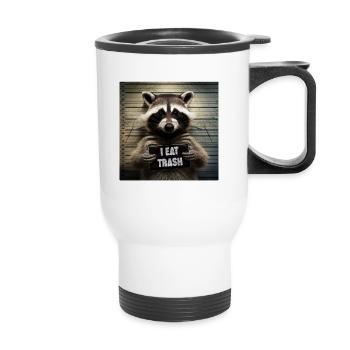 Verhafteter Waschbär Polizei Mugshot Ich esse Müll - Thermobecher mit Tragegriff - Weiß - Vorne