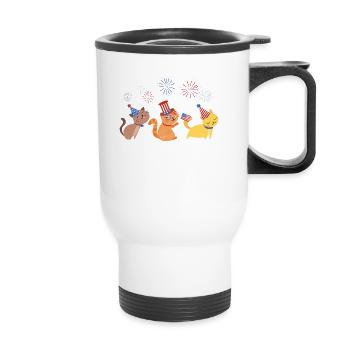 Fourth July 4 American flag Meowica cats - Thermal mug with handle - white - Front