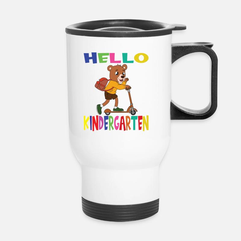 Hello Kindergarten Bear With Scooter - Thermal mug with handle - white