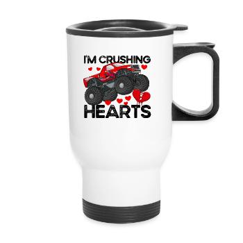 Ich zerquetsche Herzen Monster Truck Boy Valentine - Thermobecher mit Tragegriff - Weiß - Vorne