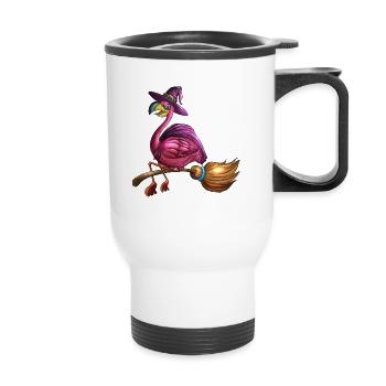 Sorcières roses Flamant rose Halloween Costume de balai d’oiseau - Tasse isotherme avec poignée - blanc - Devant