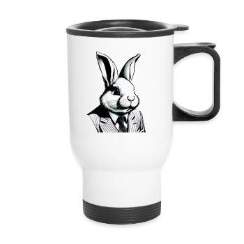 lapin de Pâques élégant avec costume et cravate - Tasse isotherme avec poignée - blanc - Devant