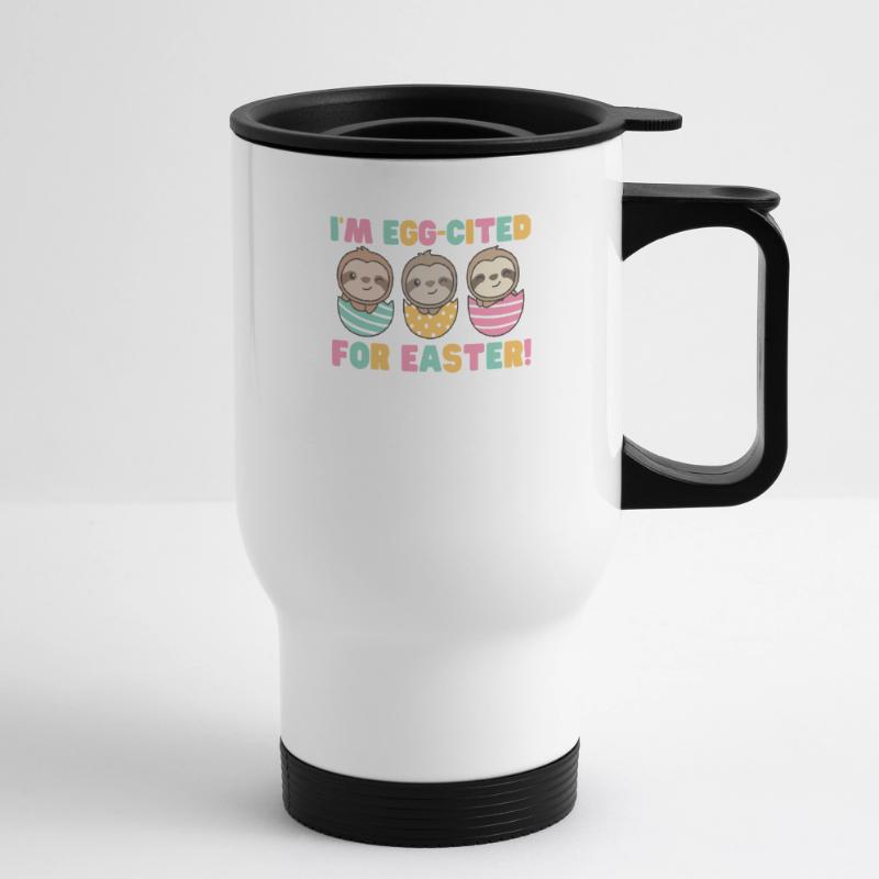 cute sloths at Easter with Easter eggs sloth Thermal mug with handle