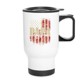 Papa US American Flag Patriotic Grandfather Funny - Thermal mug with handle - white - Front