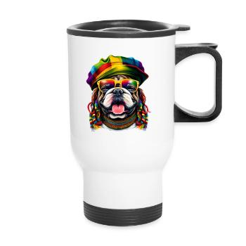 Englische Bulldogge Cool Rasta Bunt - Thermobecher mit Tragegriff - Weiß - Vorne