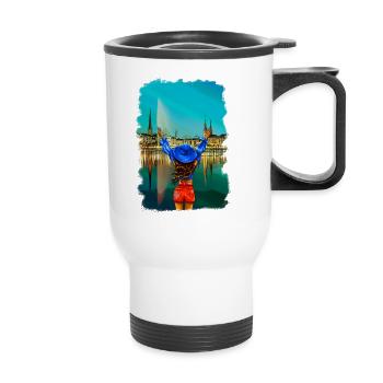 Hamburger Frau brünett Skyline Illustration - Thermobecher mit Tragegriff - Weiß - Vorne