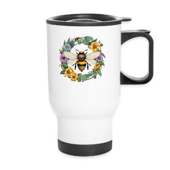 Couronne de fleurs avec abeille - Tasse isotherme avec poignée - blanc - Devant