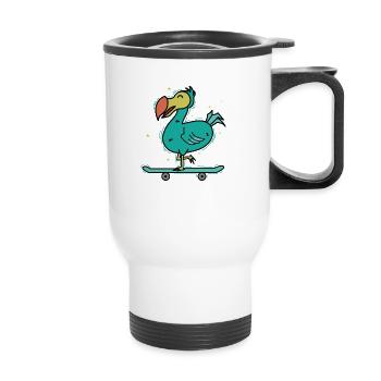 Dodo monte un oiseau sur une planche à roulettes - Tasse isotherme avec poignée - blanc - Devant