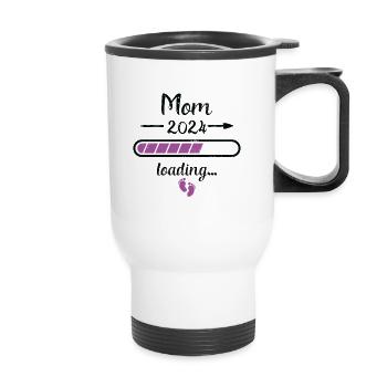 Mom 2024 Loading Schwangerschaft Mutter Mommy - Thermobecher mit Tragegriff - Weiß - Vorne