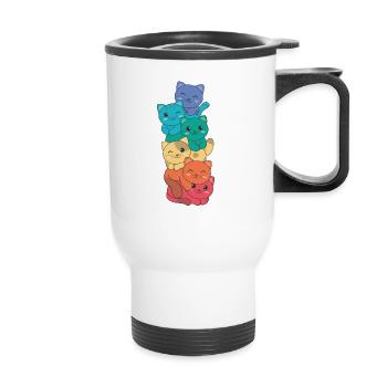 Rainbow Flag Pride LGBTQ Cute Cat Stack - Thermal mug with handle - white - Front