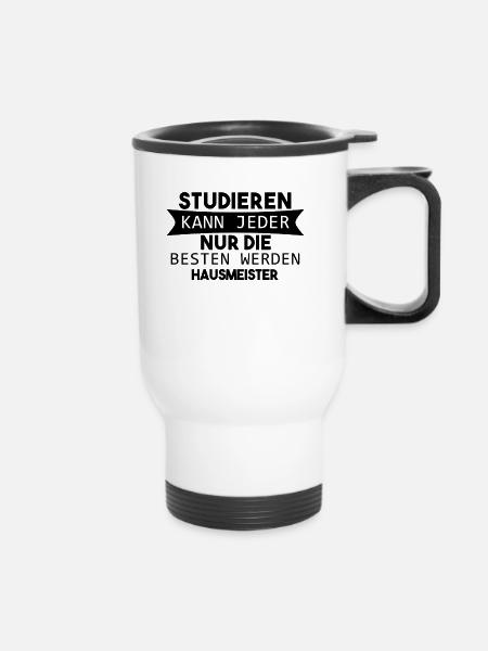Hausmeister lustiger Spruch - Thermobecher mit Tragegriff - Weiß