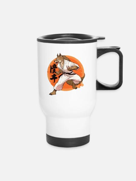Karate Wolf Kampfkunst Wolf Design - Thermobecher mit Tragegriff - Weiß