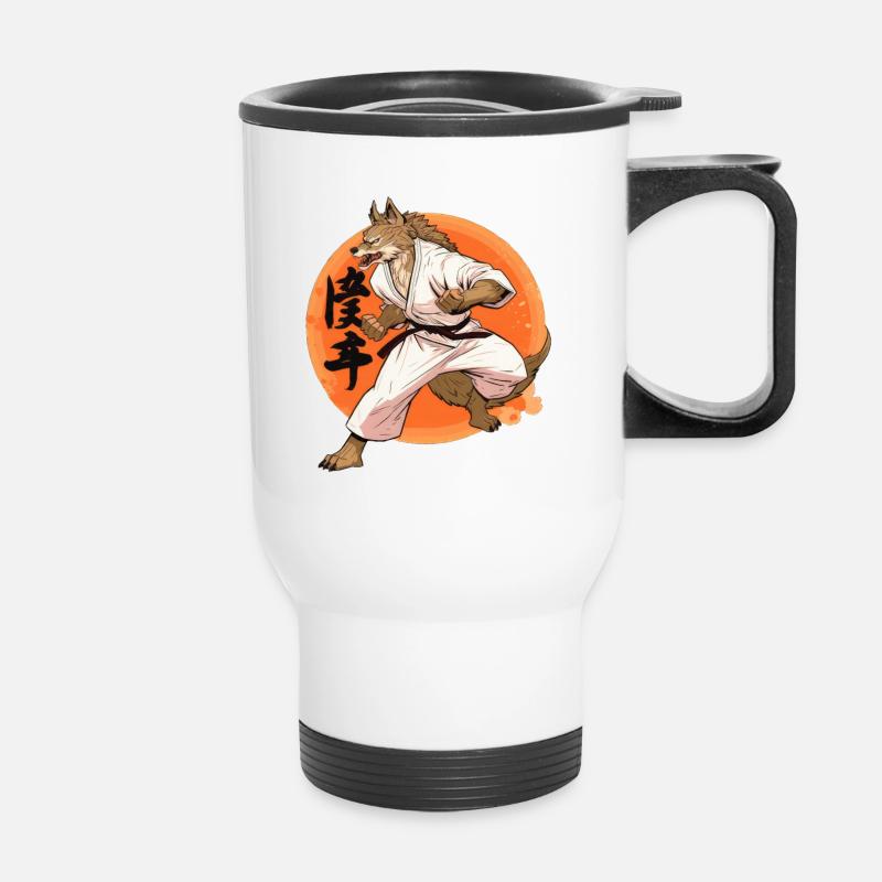 Karate Wolf Kampfkunst Wolf Design - Thermobecher mit Tragegriff - Weiß